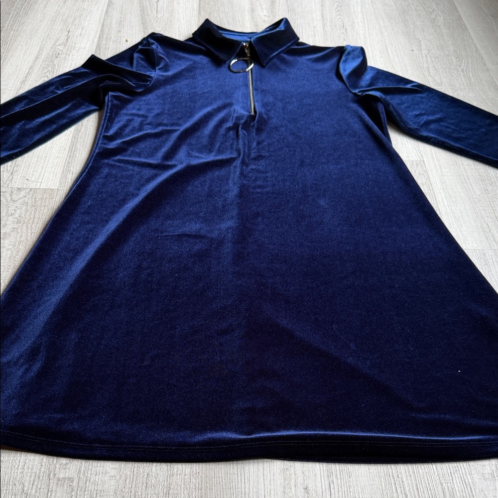 MSK Blue Velvet Dress with‎ Front Zipper – Elegant C # 1 A
